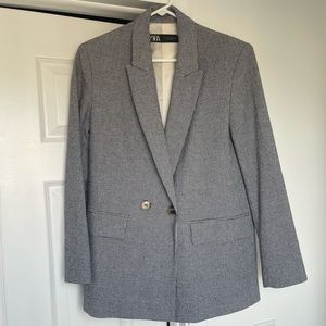 Like New Women’s Zara Oversized Houndstooth Blazer Navy/White Size S